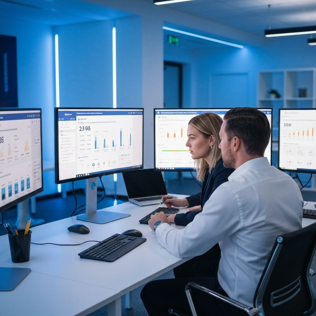 Media buyers analyzing Meta advertising dashboards